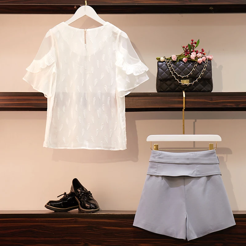 Trytree летний женский костюм из двух предметов Повседневное с оборками в полоску C