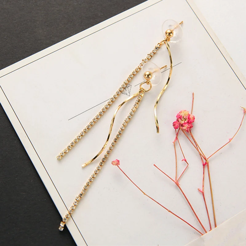 Простые Длинные серьги модные ювелирные украшения Спиральные Стразы цепочка с