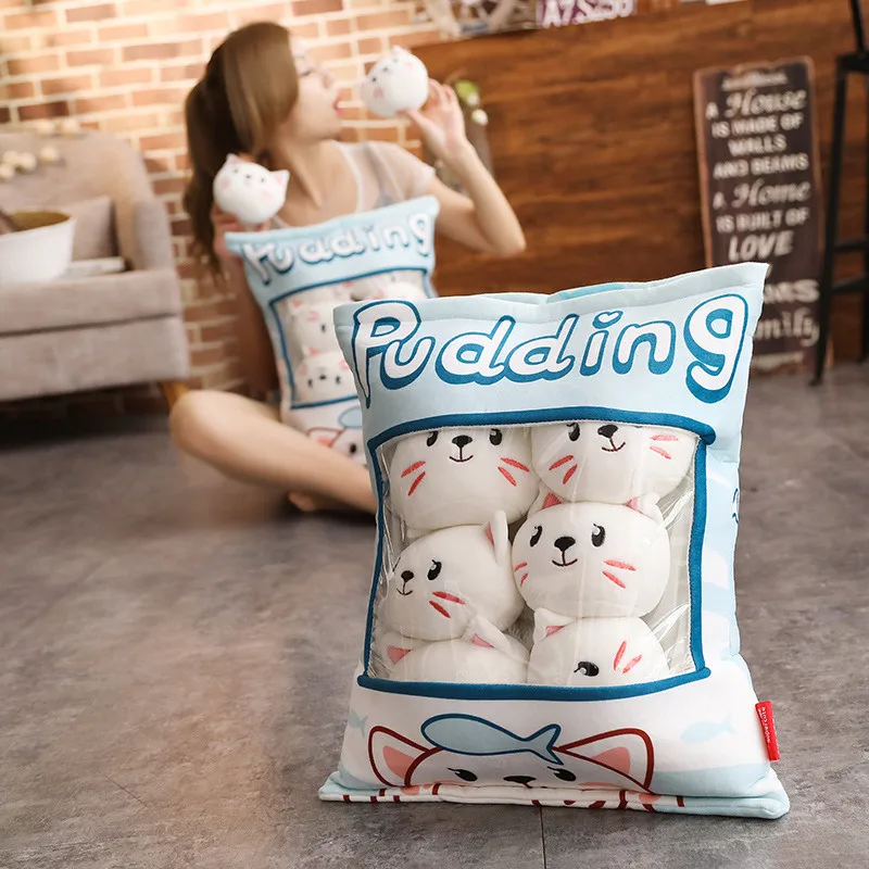 Сумка из 8 шт., закуска, Puddiing, мягкая плюшевая игрушечная кошка, свинья, плюшевая подушка, креативная аниме подушка, мультяшная кукла, игрушки для девочек