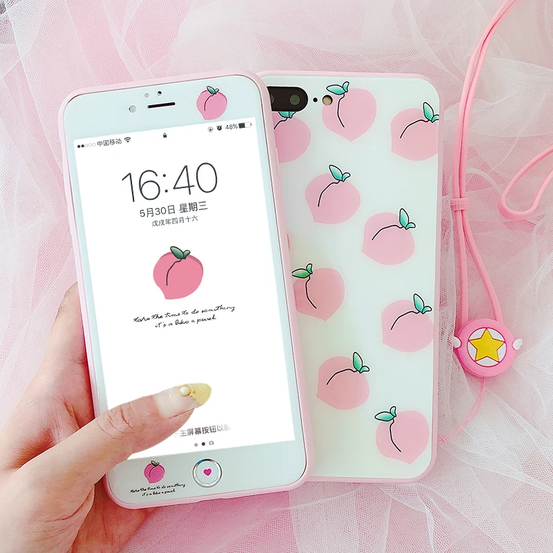 Розовый чехол для задней панели из для iphone 8 plus стекла+ Переднее закаленное стекло для iphone X 6 6splus персиковый чехол для iphone 7 7plus+ ремешок