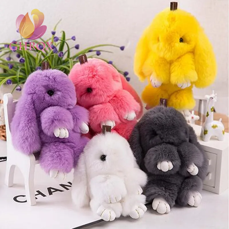 

13cm Cute Mini Genuine Rabbit Fur Pom Pom KeyChain Women Trinket Rabbit Toy Doll Bag Car Key Ring Monster Keychain Jewelry Gift