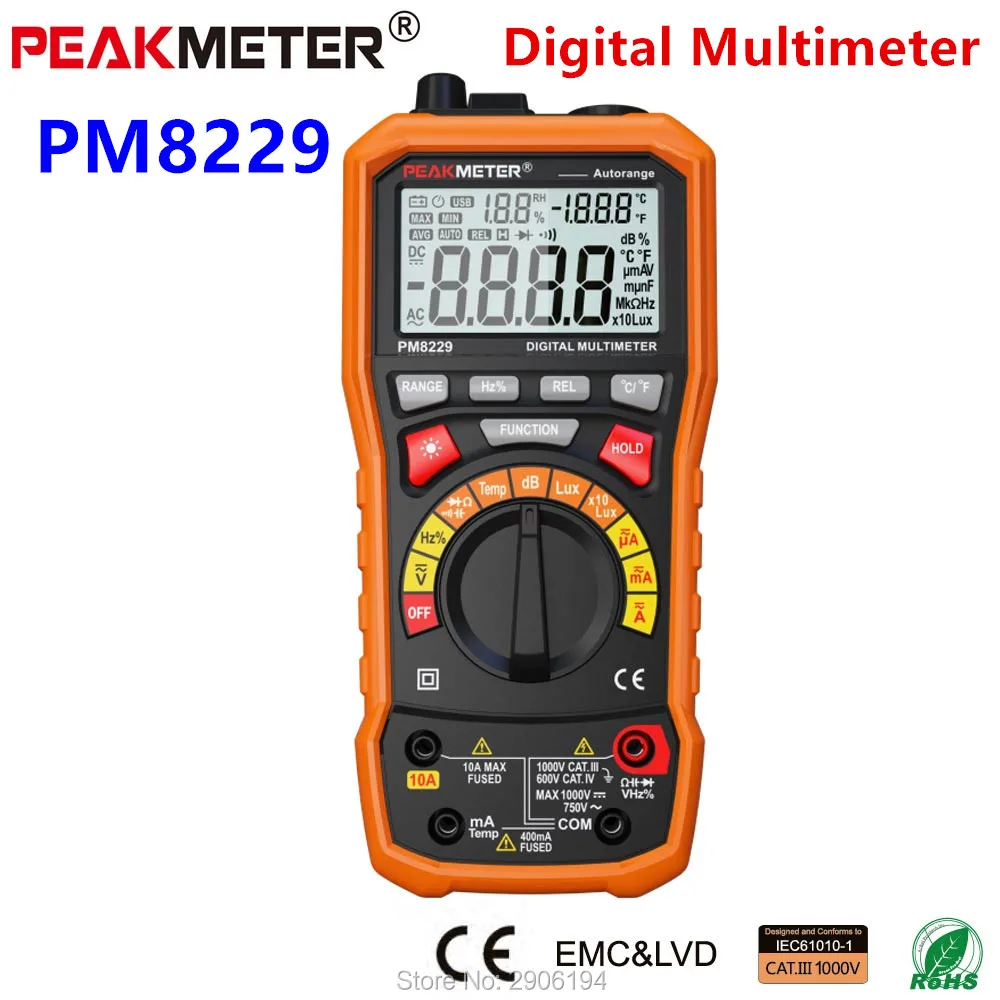 

PEAKMETER PM8229 5 in 1 Auto Digital Multimeter With Multi-function Lux Sound Level Frequency Temperature Humidity Tester Meter