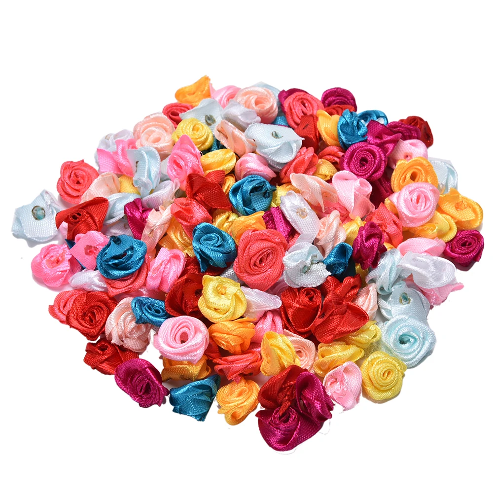 100 шт. мини смешанный Цвета маленький цветок розы Букет невесты ручной атласные