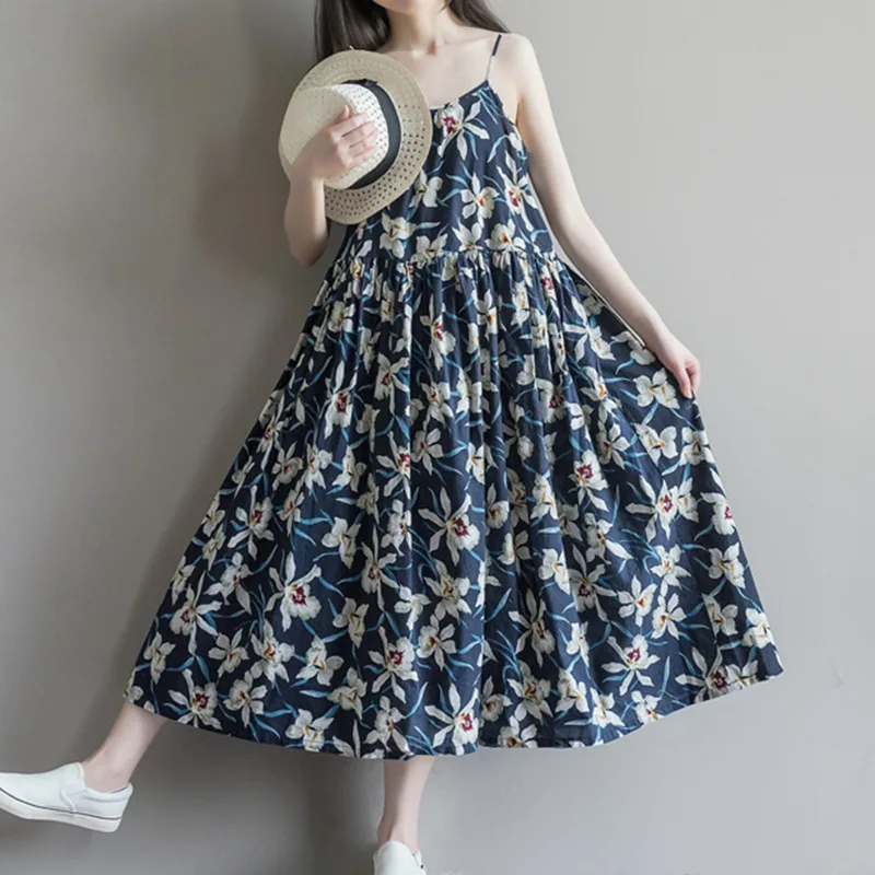 2017 новое летнее ретро платье с цветочным принтом женское на бретельках в стиле Mori