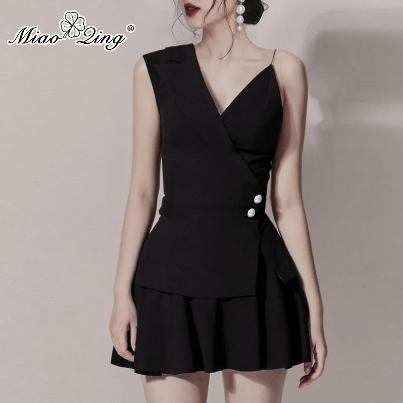 Женская мини-юбка MIAOQING Асимметричный топ с рукавами и ремешком из двух частей