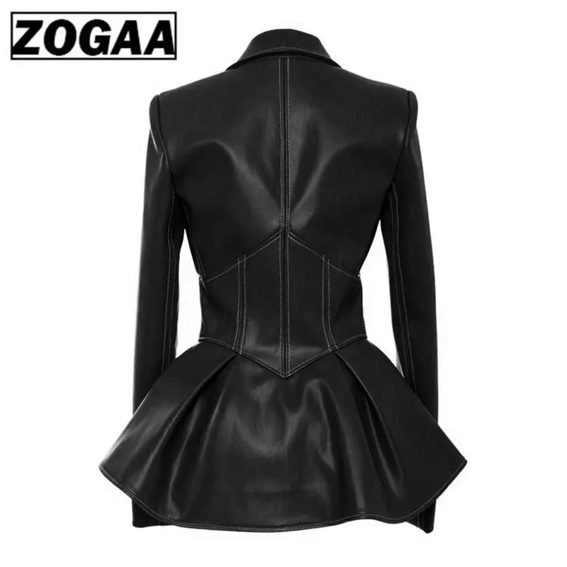 Женская куртка из искусственной кожи ZOGAA черная плиссированная с v-образным