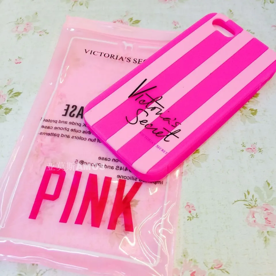 1pc free shipping Victoria/'s Secret PINK Luxe Soft Rubber Stripe Case Covers For Apple iPhone 5 5G 5S 4 4G 4S |