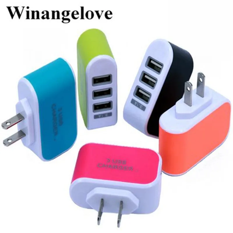 

Winangelove, 100 шт., светодиодная лампа карамельного цвета, тройные 3USB-порта, 3,1 А, настенное зарядное устройство переменного тока стандарта США, домашняя вилка для samsung, iphone 7, 6, 5