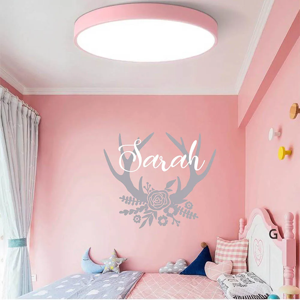 

Floral Antler Name Decal Deer Custom Name Wall Sticker Nursery Antler Name Wall Sticker 897C