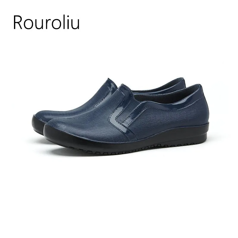 

Rouroliu Men Autumn Safety Ankle Waterproof Rain Boots Elastic band Non-slip Water Shoes Man Wellies Work Footwear TR79