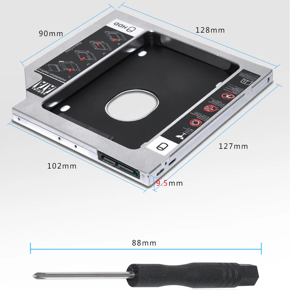 Sunvalley алюминиевый сплав 9,5 мм SATA To SATA 3,0 2nd hdd caddy 2," HDD SSD чехол для ноутбука DVD/CD-ROM Оптический отсек 10 шт./лот