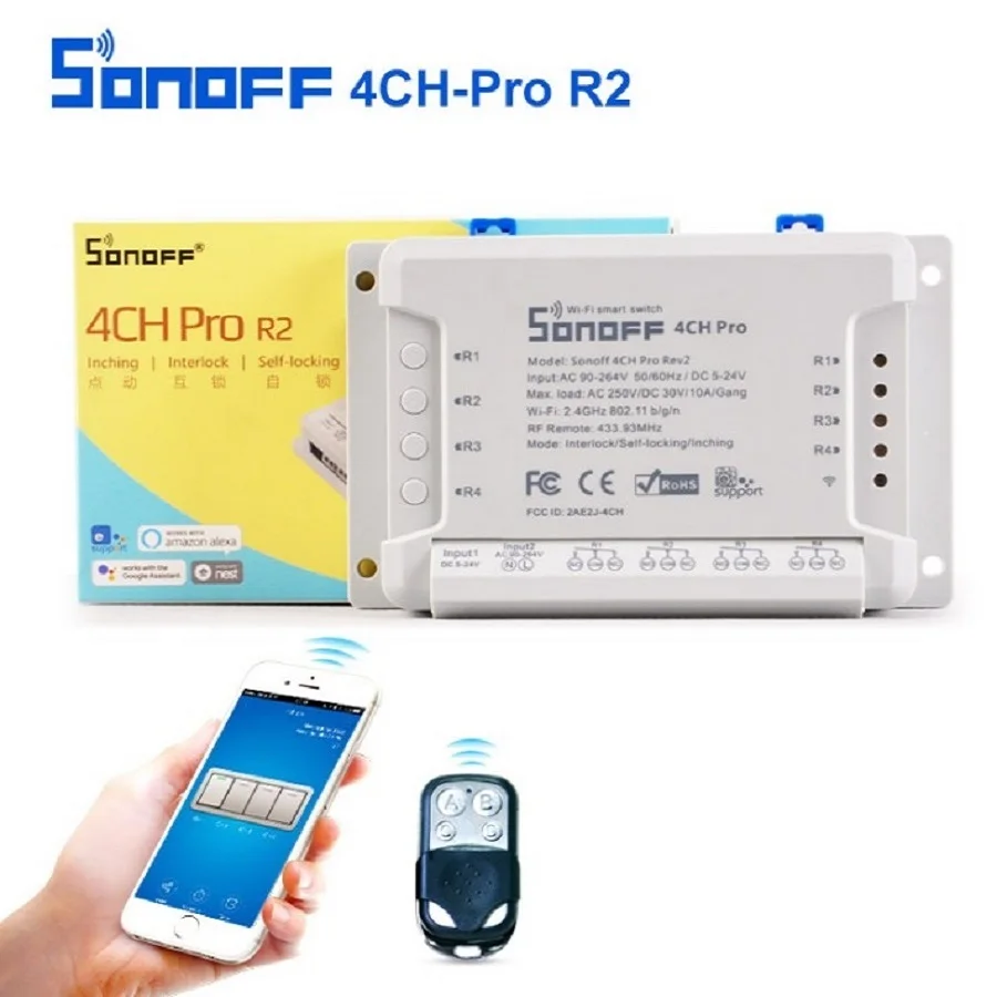Интеллектуальный выключатель света Sonoff 4CH Pro R2 умный переключатель