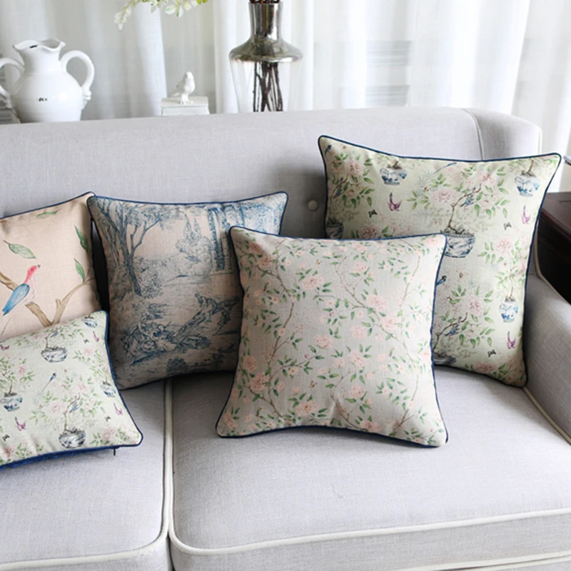 

Wholesales Soft Velvet /Cotton Linen Cushion Cover Country style Shabby Chic Floral Pink Blue Home Decorative PillowCase 45x45cm