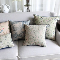 wholesales soft velvet cotton linen cushion cover country style shabby chic floral pink blue home decorative pillowcase 45x45cm