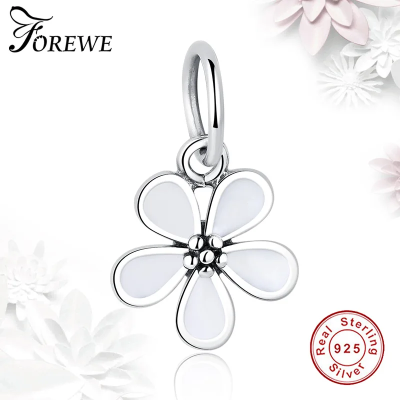 100% 925 стерлингового серебра белое ожерелье с подвеской в виде цветка браслет