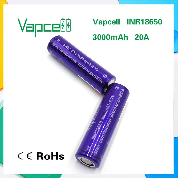 Перезаряжаемый аккумулятор VAPCELL INR 18650 1 шт. 3000 мА · ч 20A 3 7 в литиевый дымчатый E-CIG
