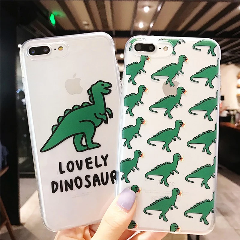 Clear Cute Case for iphone XS Max 7 7Plus 8 8plus Dinosaur Cartton Cover For 6 6s plus XR X 10 Coque XSMax |