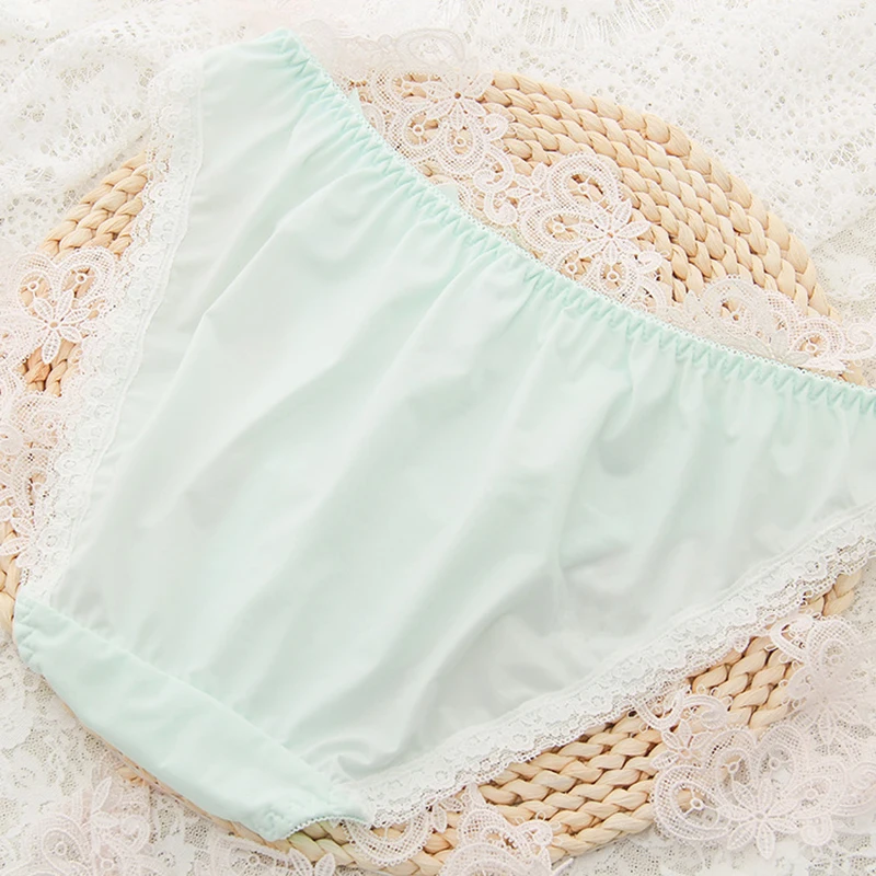 Трусы женское нижнее белье из молочного шелка свежие кружевные стринги с бантом