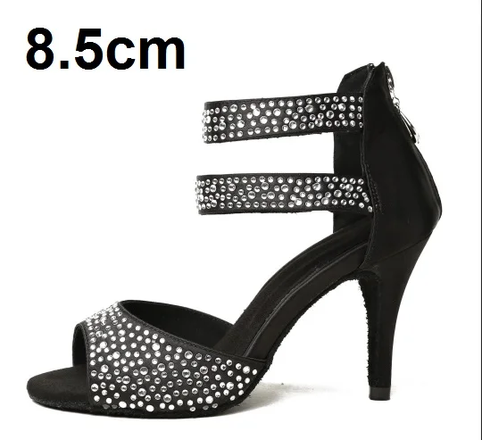 Black 8.5cm Женские бальные туфли для латинских танцев; черные танцевальные туфли для сальсы, Танго, бачаты; замшевые вечерние и свадебные танцевальные туфли; VA45 - Цвет: Black 8.5cm