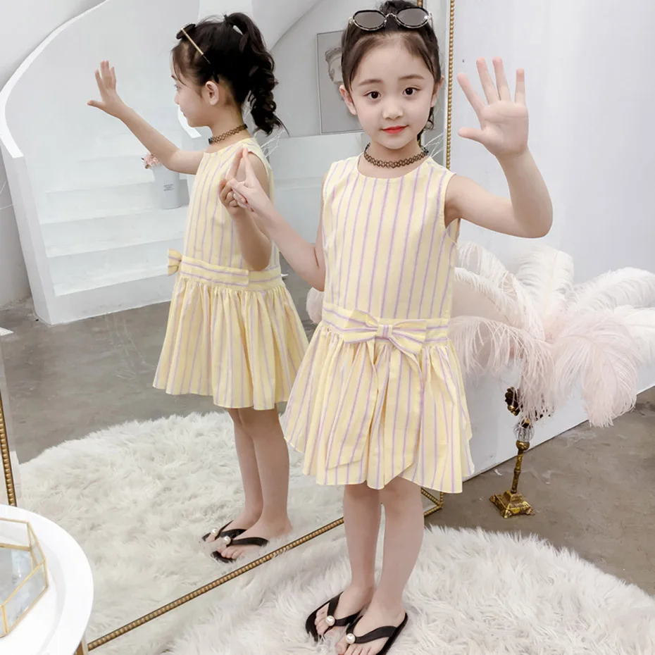 Dress For Girls Casual Style Summer Girl Striped Teenage Kids Costume 6 8 10 12 13 14 Year | Детская одежда и обувь