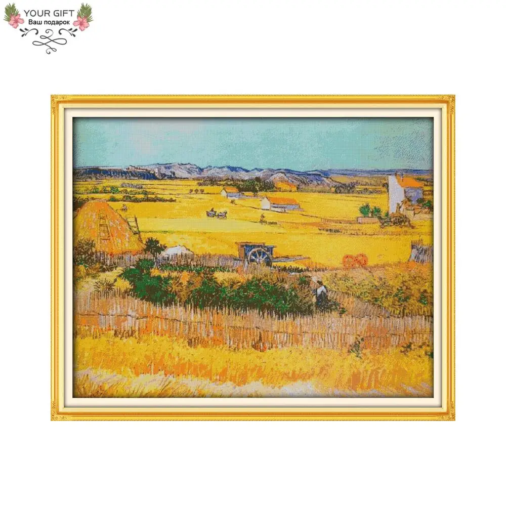 

Joy Sunday Autumn Harvest Farm Home Decor F685 14CT 11CT Counted Stamped A Good Harvest Of Wheat Embroidery Cross Stitch Kit