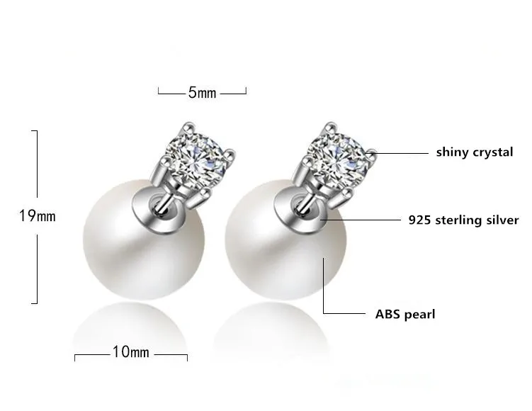 Женские серьги гвоздики из серебра 925 пробы с кристаллами и жемчугом|earrings