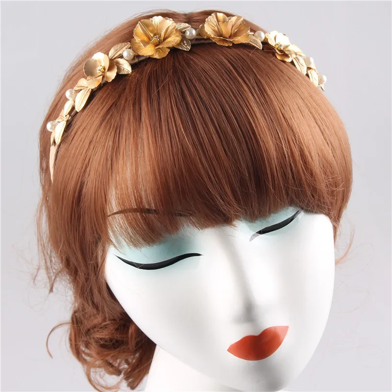 Повязка для волос в стиле барокко с жемчугом и золотыми цветами|bridal headband|hair jewelry