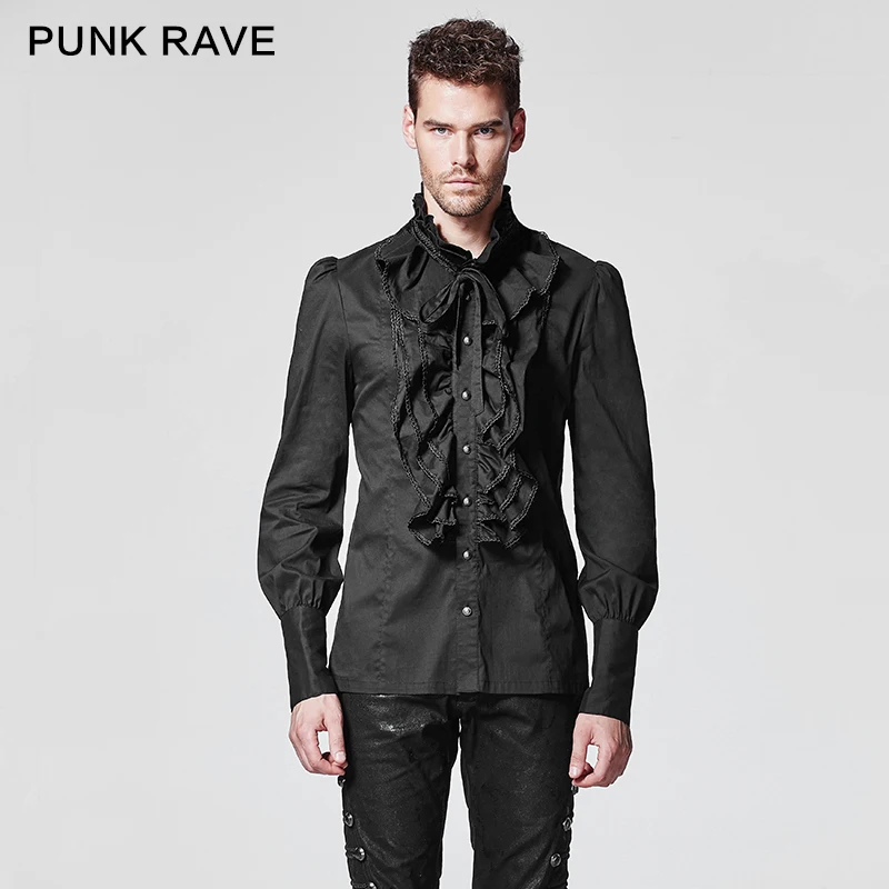 New Casual Male Gothic Chiffon Emnossing Shirt Punk rave Fashion Visual Kei Personality y597