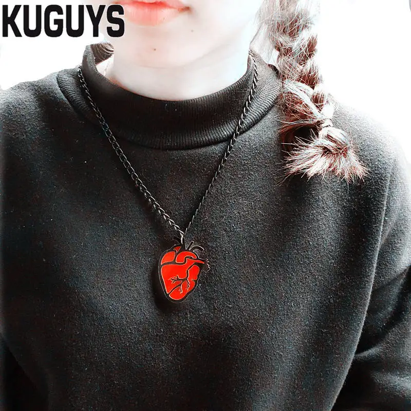 KUGUYS красный ярко розовый белый сердцебиение большой кулон ожерелья для женщин