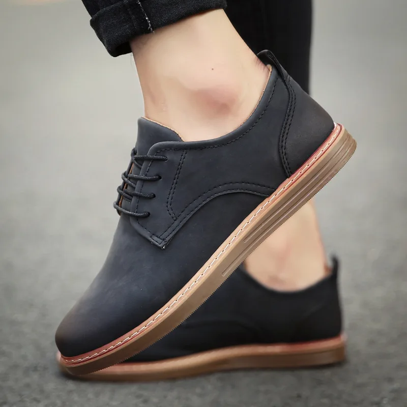 Men Shoes Comfortable Loafers Fashion Casual Lace-up Quality PU Leather Snekers 2019 Spring Men's Flat | Обувь
