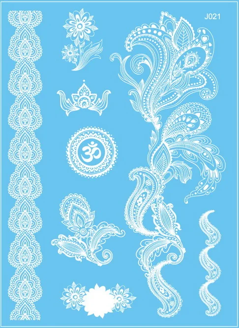 J21 Одна часть быстрая водостойкая Татуировка Для женщин белый Henna кружева браслет с бабочкой цепи Ср Люкс ременное тату Стикеры J019 - Цвет: J21