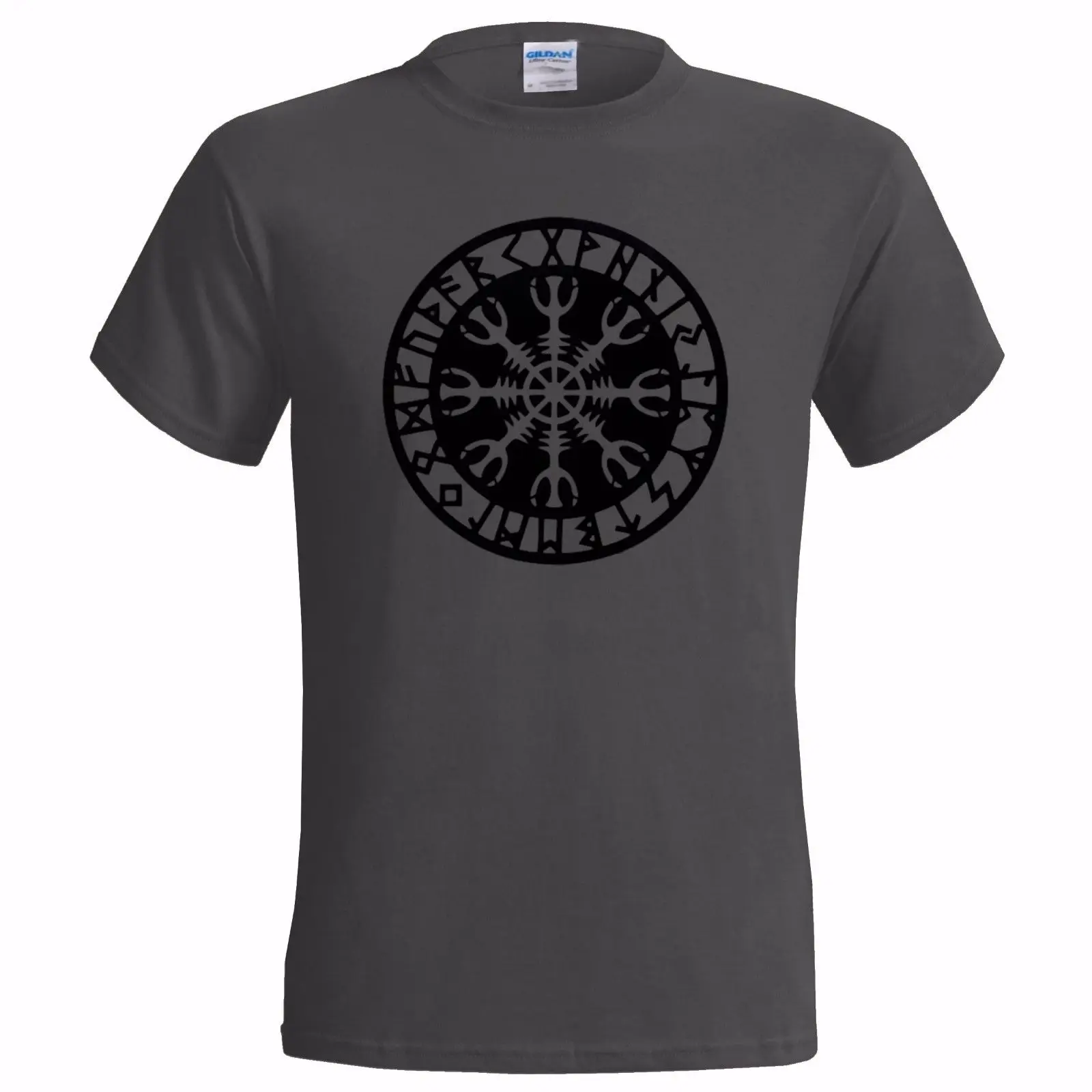 HELM OF AWE 1 Мужская футболка NORSE скандинавский Викинг Aegishjalmur NORWAY SYMBOL 100% хлопок с