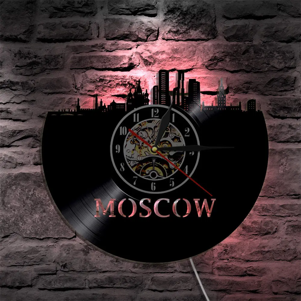 Настенные светодиодные часы в Москву декоративные виниловые для гостиной лампа