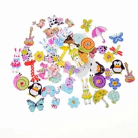 free shipping 50pcs random mixed decorative buttons lovely buttons 2 holes mixed sewing wooden buttons flatblck scrapbooking