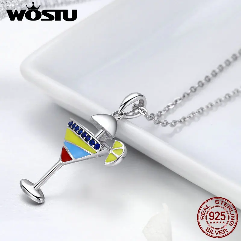 WOSTU 2019 Летний стиль 925 пробы серебро холодный напиток чашка кулон Цепочки и