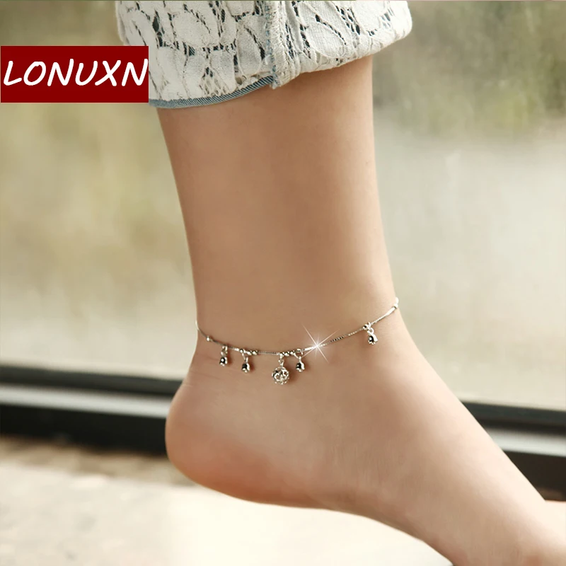 

21cm famous brand Bell Anklet Fine Jewelry Genuine 925 Sterling Silver Anklets Women Fashion Jewelry Anklet female models simple