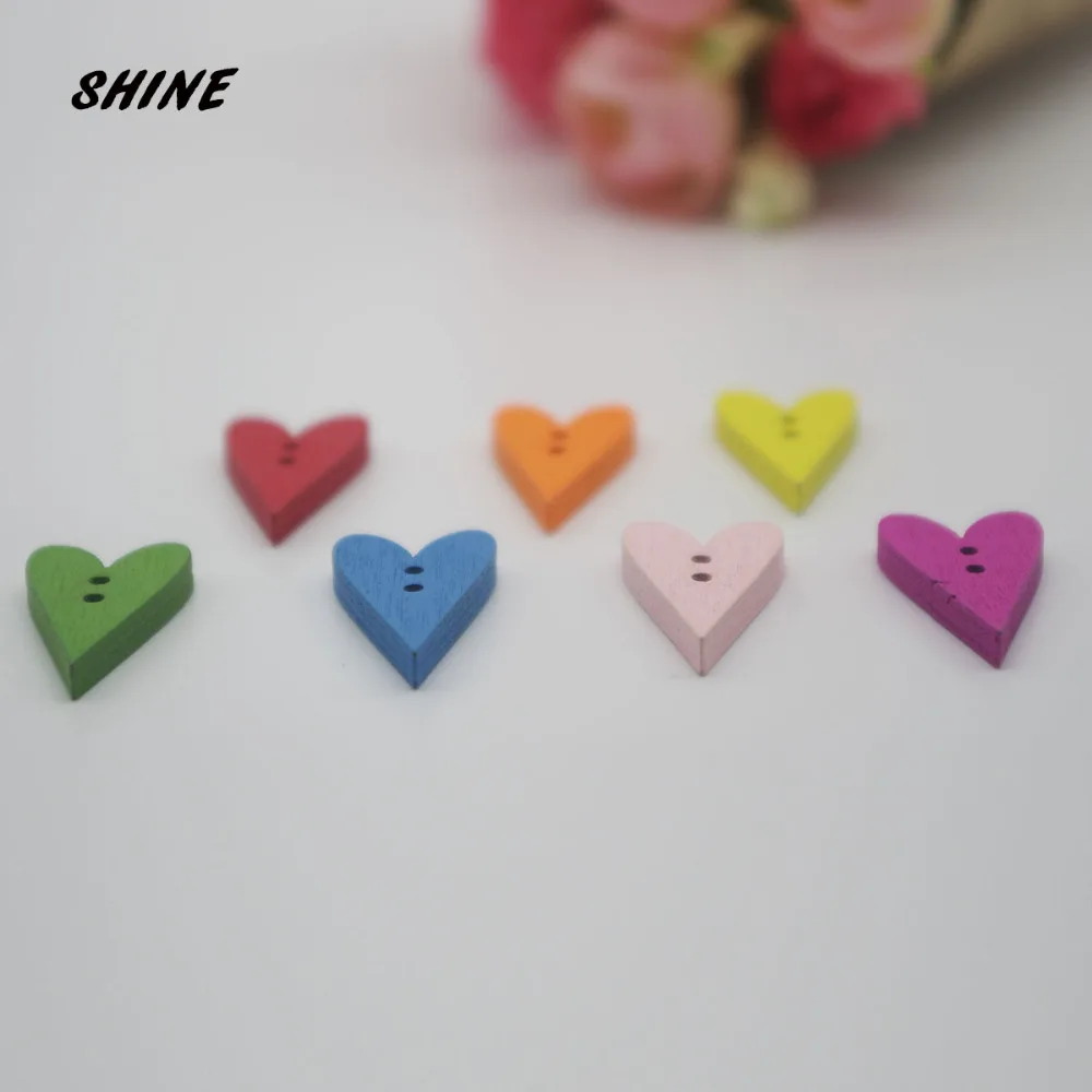 SHINE Wooden Sewing Buttons Scrapbooking Heart Mixed Two Holes 22x12mm 50PCs Costura Botones Decorate bottoni botoes | Дом и сад