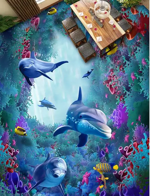 photo wallpaper Custom 3d flooring Coral dolphin self adhesive bedroom living room decoration floor | Обустройство дома
