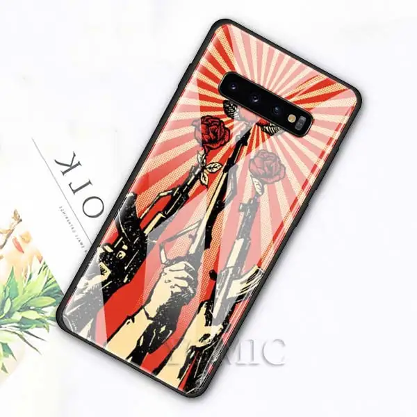 014 Чехол из закаленного стекла для samsung Galaxy S10e S10 S8 S9 Plus Note 9 10 A50 A70, чехол для телефона guns N Roses, роскошный стеклянный чехол - Цвет: 014