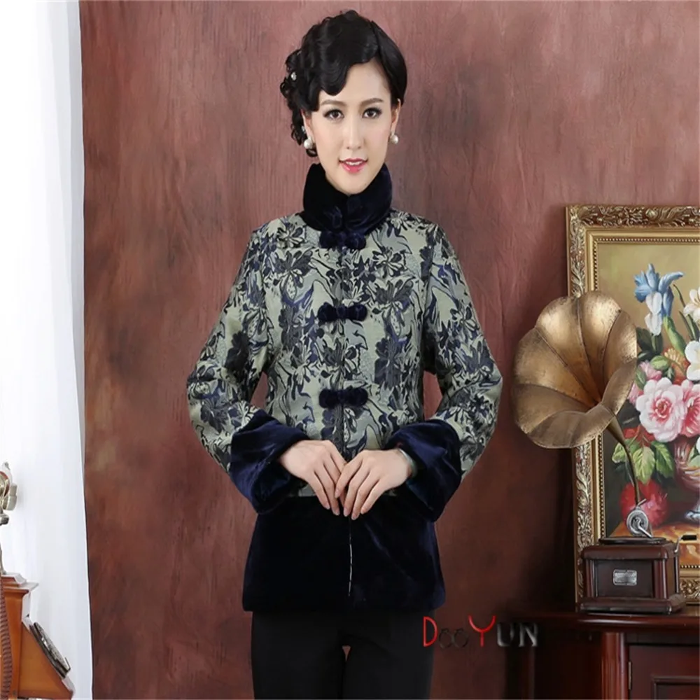 Женская Стеганая куртка с длинным рукавом синий костюм в китайском стиле для мам