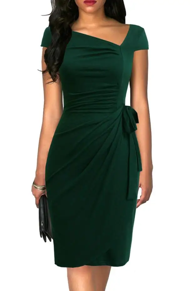 8022 Green Berydress, Ретро стиль, 1950 s, с короткими рукавами, с рюшами, облегающее, облегающее, женское платье, эластичное, с поясом, коктейльное, вечерние, для работы, миди, черное платье - Цвет: 8022 Green
