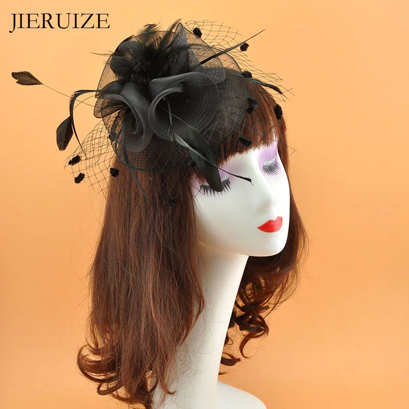 JIERUIZE шляпы с перьями белые красные черные в виде птичьей клетки Свадебные