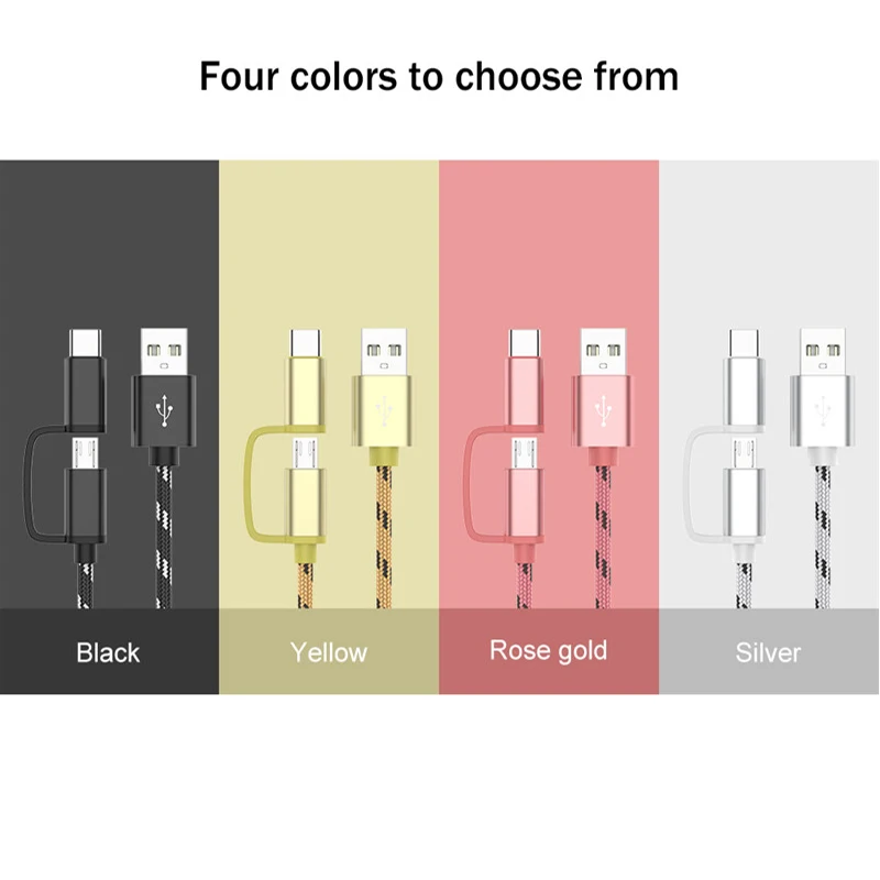 2 в 1 плетеный кабель Micro USB для Samsung Galaxy 2A быстрой зарядки Type-C зарядное устройство