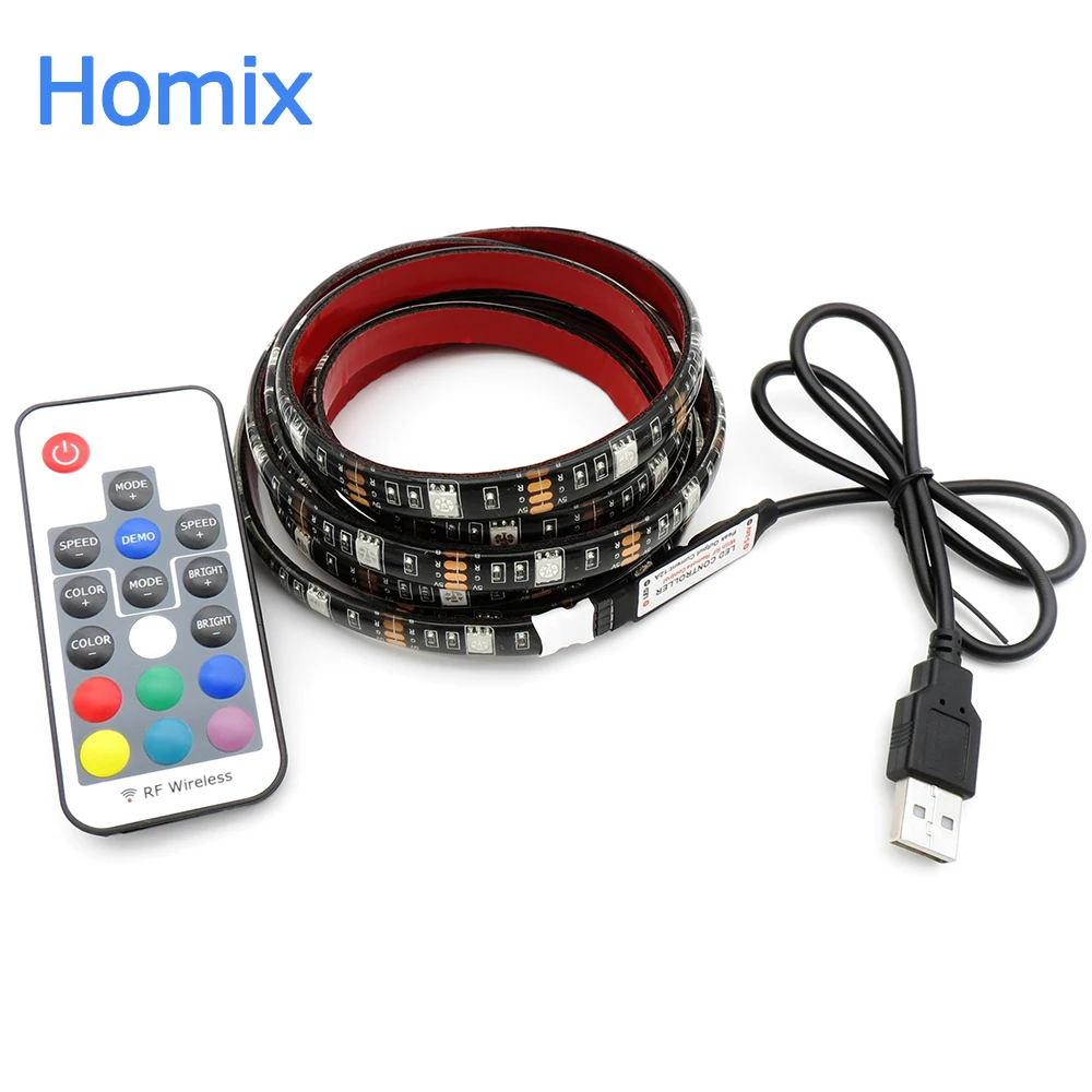 5 В USB светодиодный 5050 RGB 1 м 2 черный PCB ТВ фон Гибкая световая лента с 17Key RF