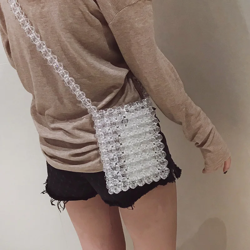 Прозрачные сумочки ручной работы с кристаллами мини Сумочка через плечо бисером