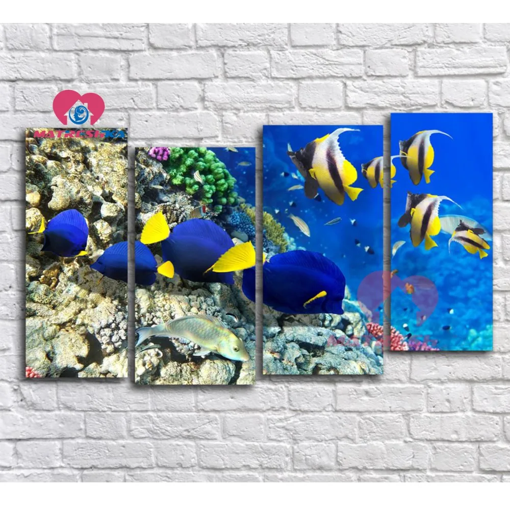 

Diamond embroidery animals fish 5D diamond mosaic painting triptych 3d rhinestone art diamond-painting-full-square Handicraft