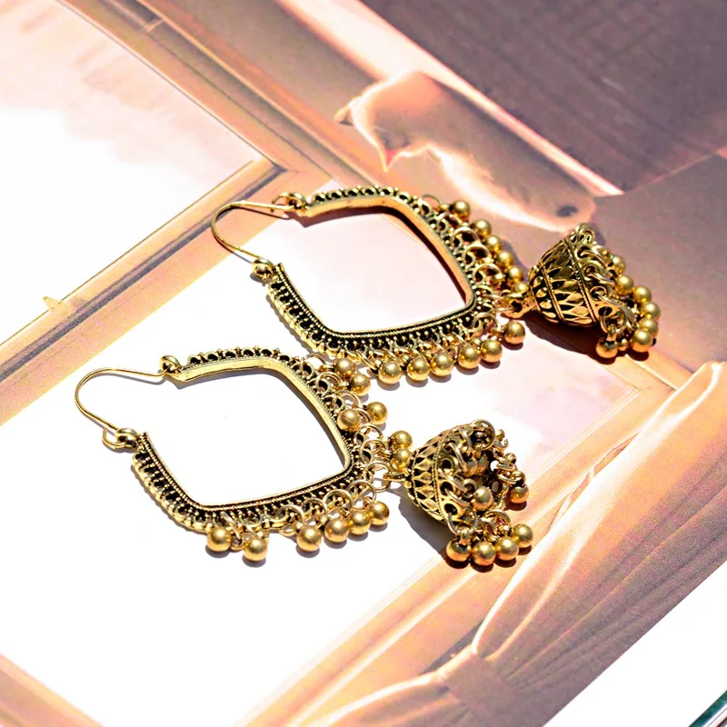 TopHanqi Brinco женские антикварные индийские Jhumki Jhumka Большие колокольчики Висячие Серьги Большие Подвески этнические цыганские украшения
