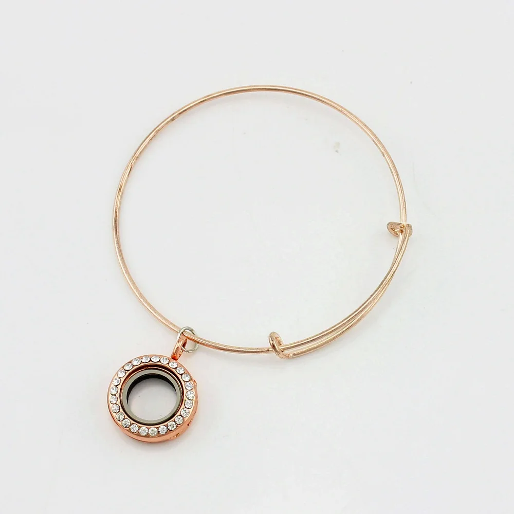

3 Colors Alloy Floating Locket Bangles Bracelets With Rhinestone Glass Living Locket Adjustable Bracelets 10pcs