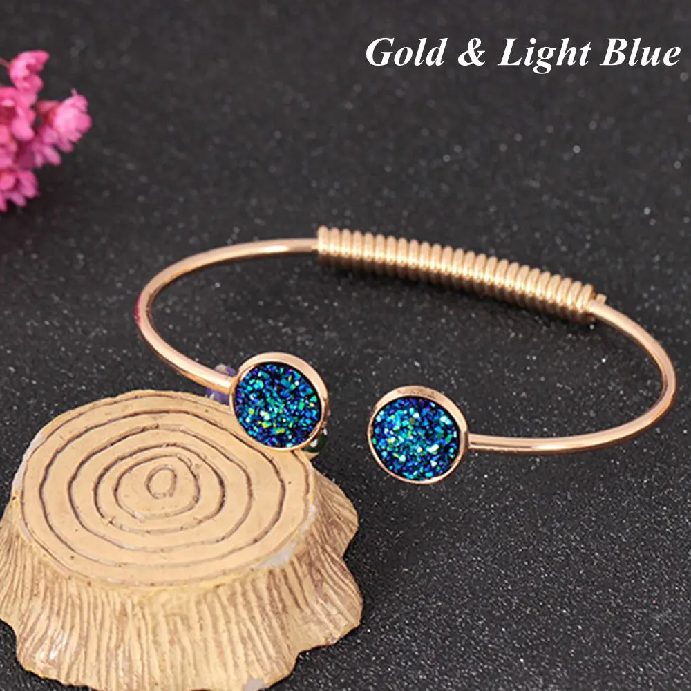 goldlight blue 1 шт Новое поступление Женская мода опал металлическая манжета, браслет простой милый Блестящий регулируемый браслет с блестками модное ювелирное изделие подарок - Окраска металла: goldlight blue