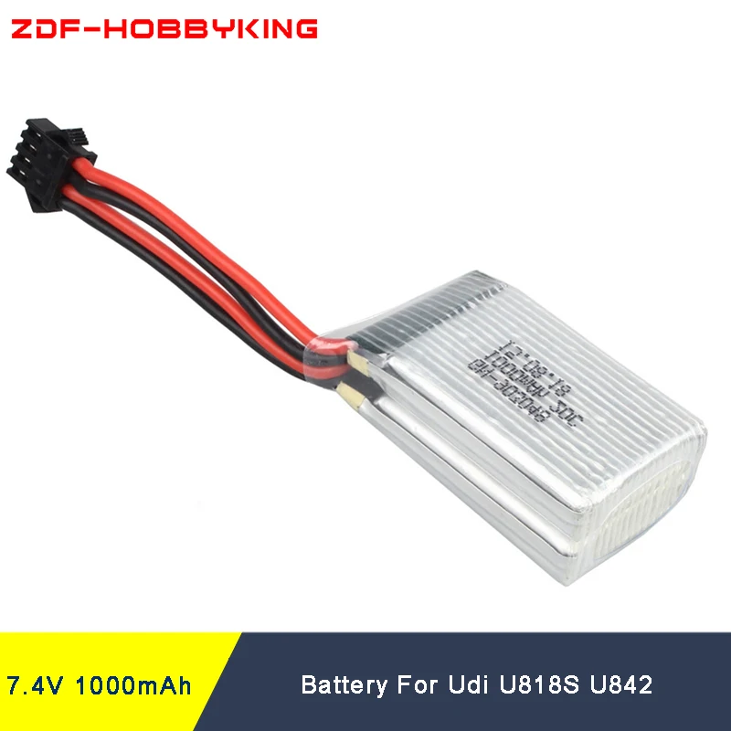 Rc Lipo батарея 7 4 В 1000 мАч 20C 2S Li-Po SM вилка для Udi U818S U842 RC вертолет Квадрокоптер |